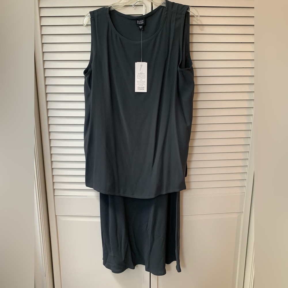 Dark Gray Eileen Fisher Silk Sleeveless Top Large and Skirt Medium Set - New